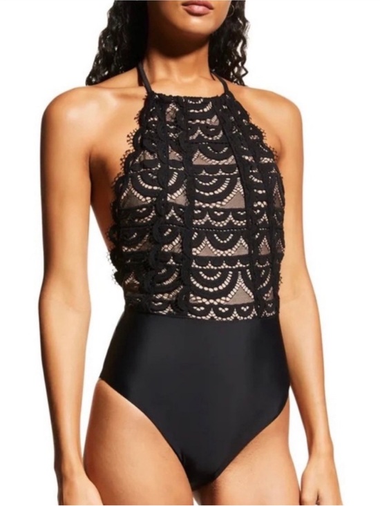 PQ Swim Other - PQ Swim Midnight High Neck Lace One Piece Swimsuit SZ L NWT